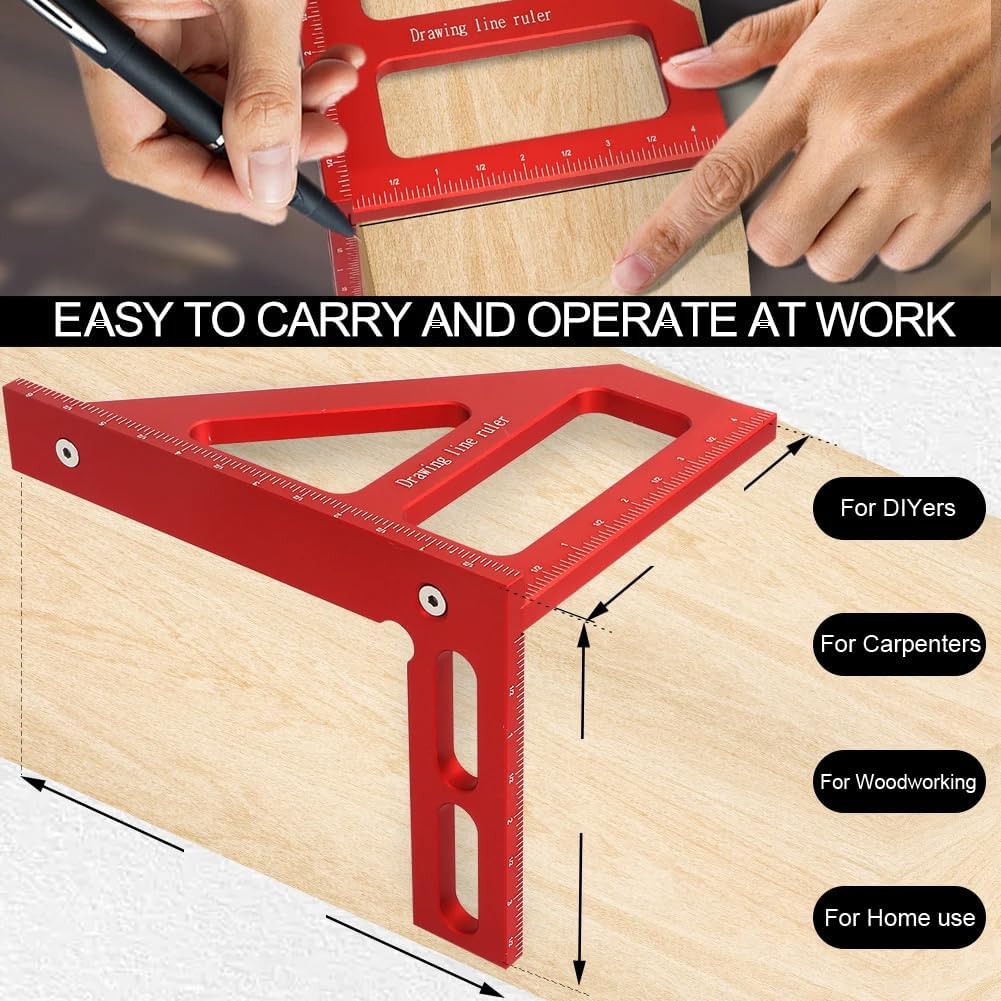 Serplex Aluminum Alloy Woodworking Ruler for Precise 45° and 90° Measurement | Laser-Etched Multi-Template Design