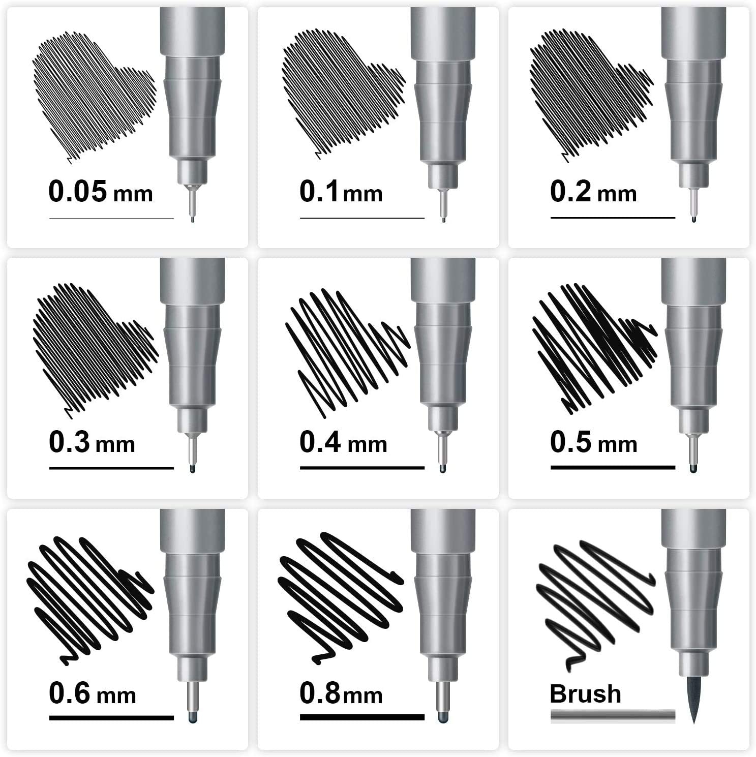 ELEPHANTBOAT Micro Pen Waterproof Fineliner Set for Mandala and Manga Art | 9 Black Pens