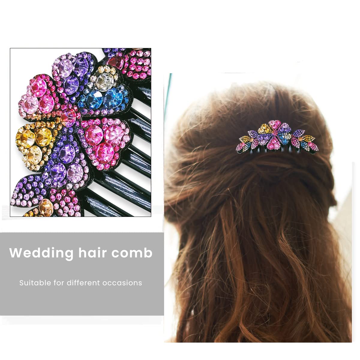 PALAY® 2 Pack Hair Comb Clips for Hair for Women, Rhinestone Flower Hair Clips for Women Ladies, Stylish Slide Hairpins Bride Hair Bun Accessories