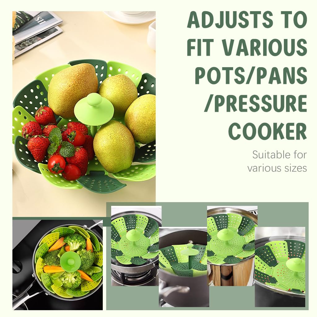 Supvox Folding Steamer Basket for Vegetables with 12 Flexible Blades and Silicone Feet | Fits Various Pot Sizes