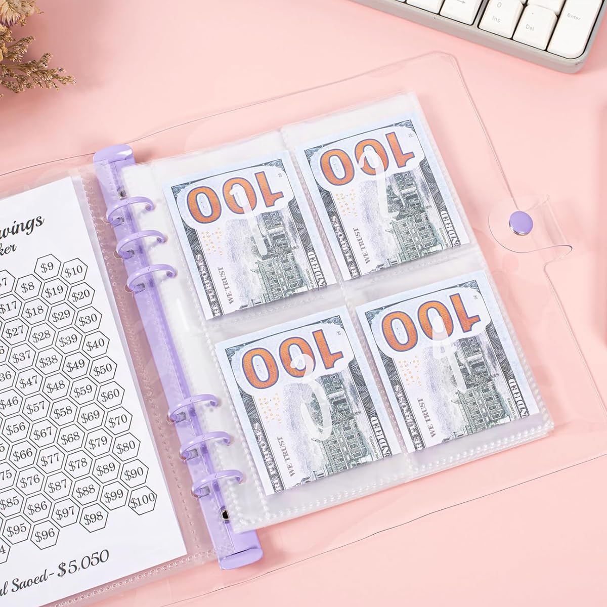 HASTHIP Budget Planner for 100 Day Money Saving Challenge with 25 Cash Envelopes | A5 Sakura Binder