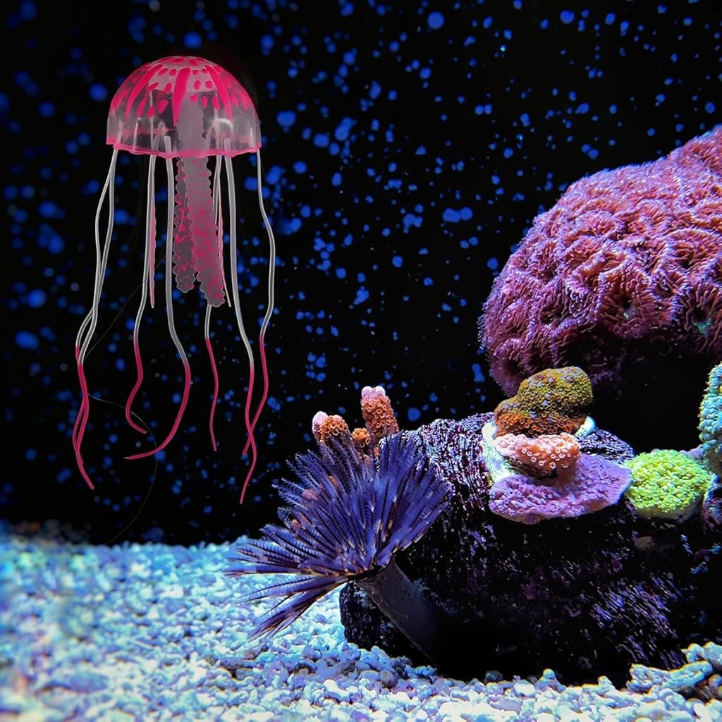 Qpets Realistic Silicone Jellyfish Aquarium Decorations for Fish Tanks featuring Floating Fluorescent Effect | Safe for Freshwater and Saltwater