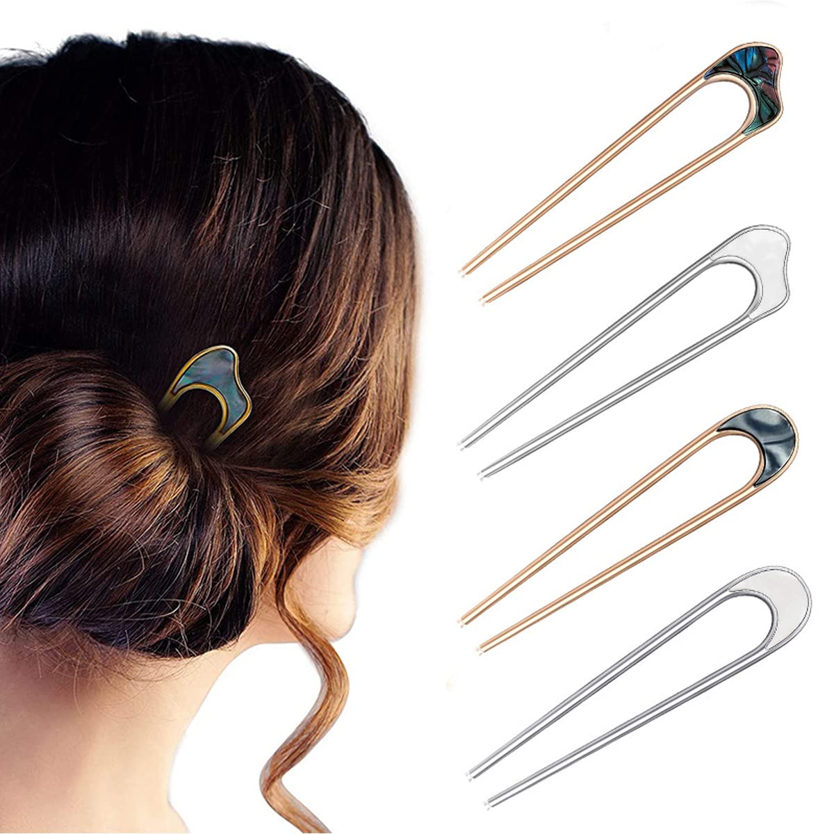 MAYCREATE® 4 Pcs Hair Stick for Bun Hairpin U Shaped Juda Sticks Hair Pins Vintage Metal Hair Chignon Pins Hairstyle Bride Hair Accessories for Women Girls