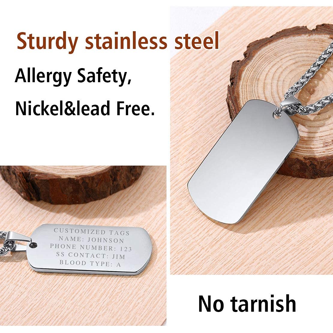 ZIBUYU Army Pendant Necklace for Men featuring 28mm x 49mm Tag in Stainless Steel | Customizable Gift