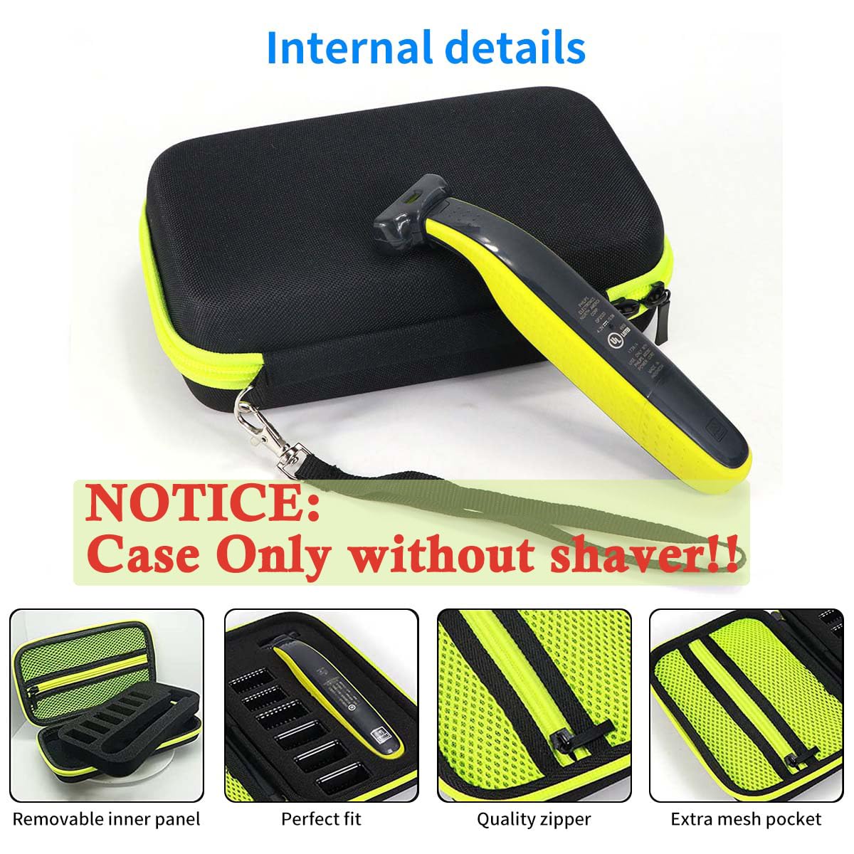 HANNEA Storage Bag for Philips OneBlade QP2520 QP2530 QP2570 with 6 Grooves and EVA Shell | Travel Case 22×12×6 cm