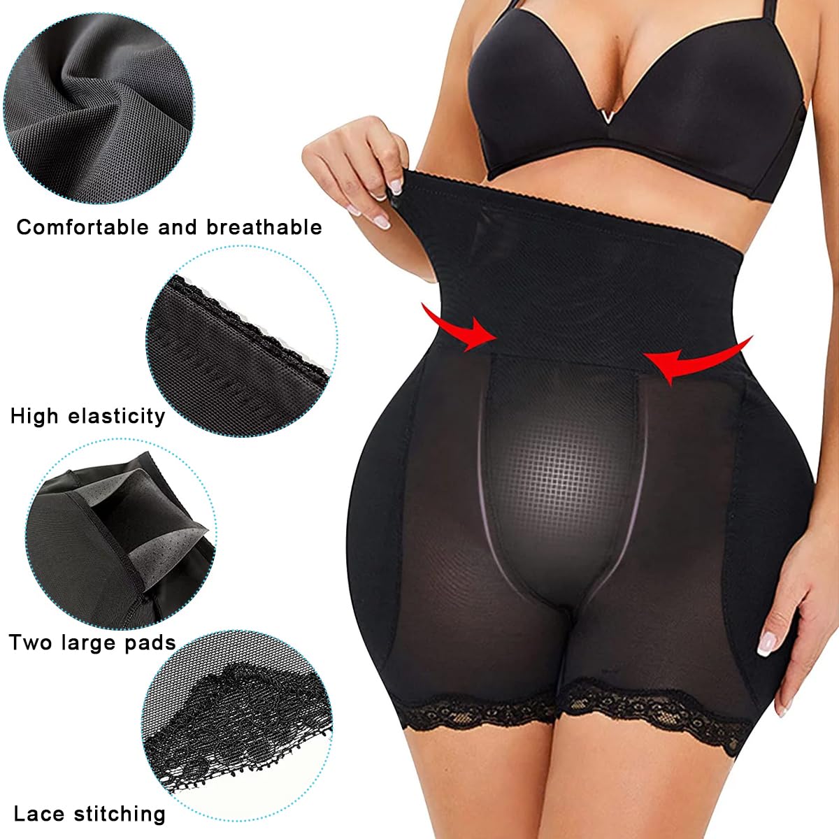 PALAY® Women Hip Enhancer Shapewear High-waisted Underwear Large Size Stretchy Hip Enhancer Shapewear with Insert Pads Hip Enhancer Underwear Tummy Control Shorts, M