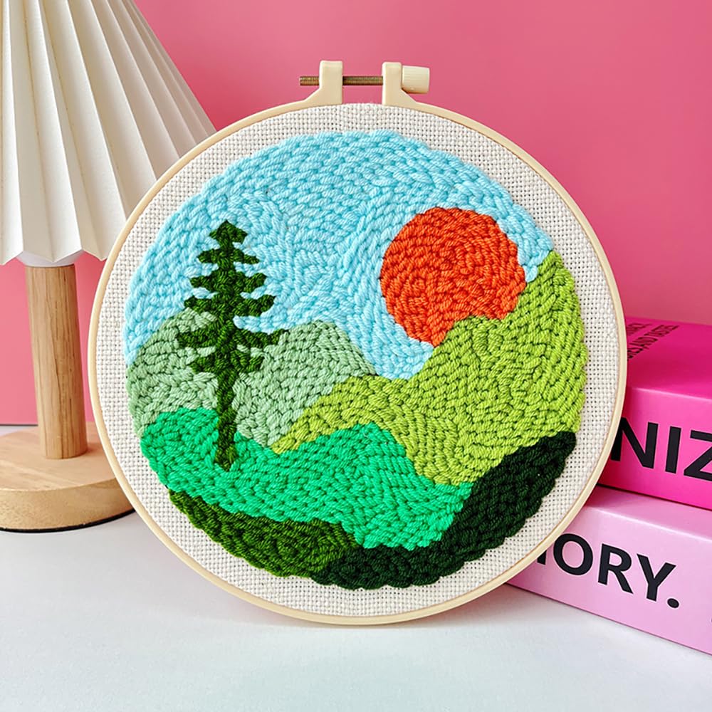 PATPAT® DIY Punch Needle Art Kit Beginners DIY Starry Night Punch Needle Art with Embroidery Needles,Tutorial,20x20cm Embroidery Hoop