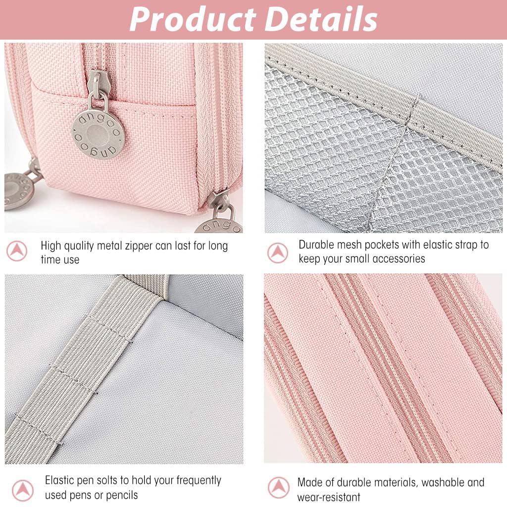 Climberty Pencil Pouch for School and Office with 3 Zippers and 8 Pen Sleeves 23.5x6.5x9.5 cm Pink