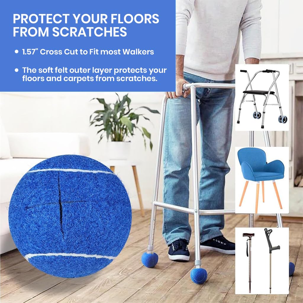 HANNEA Tennis Balls for Walkers with Pre Cut Cross Openings 6.5cm Fit | Anti Skid Floor Protection