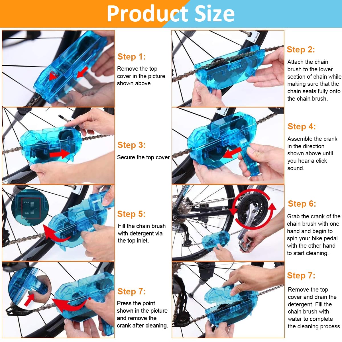 STHIRA Bicycle Cleaning Brush Kit for Chain and Tire Care with Gravel Removal Tool | 8Pcs Set