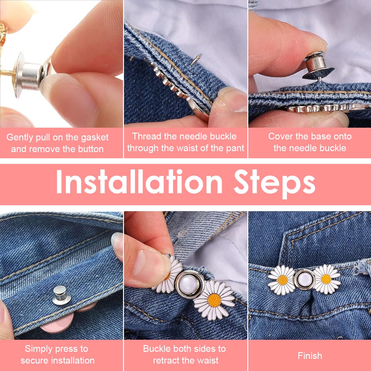 SANNIDHI Jeans Tightening Clips Buttons for Waist Adjusting | 14Pcs Metal Detachable Pins for Women