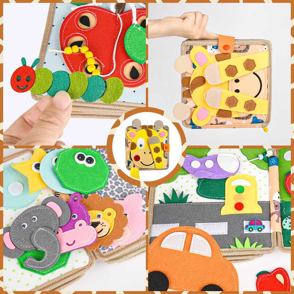 PATPAT Giraffe Toddler Busy Board for 1–4 Year Olds with Felt Pages | Montessori Travel Toy