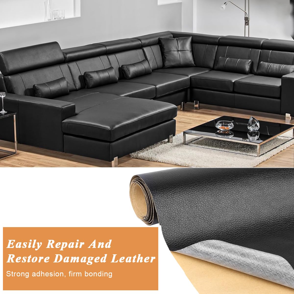 HASTHIP Leather Repair Patch for Couches and Car Seats featuring Self Adhesive 17.7×79 in Black PU Vinyl | Waterproof and Cuttable Design