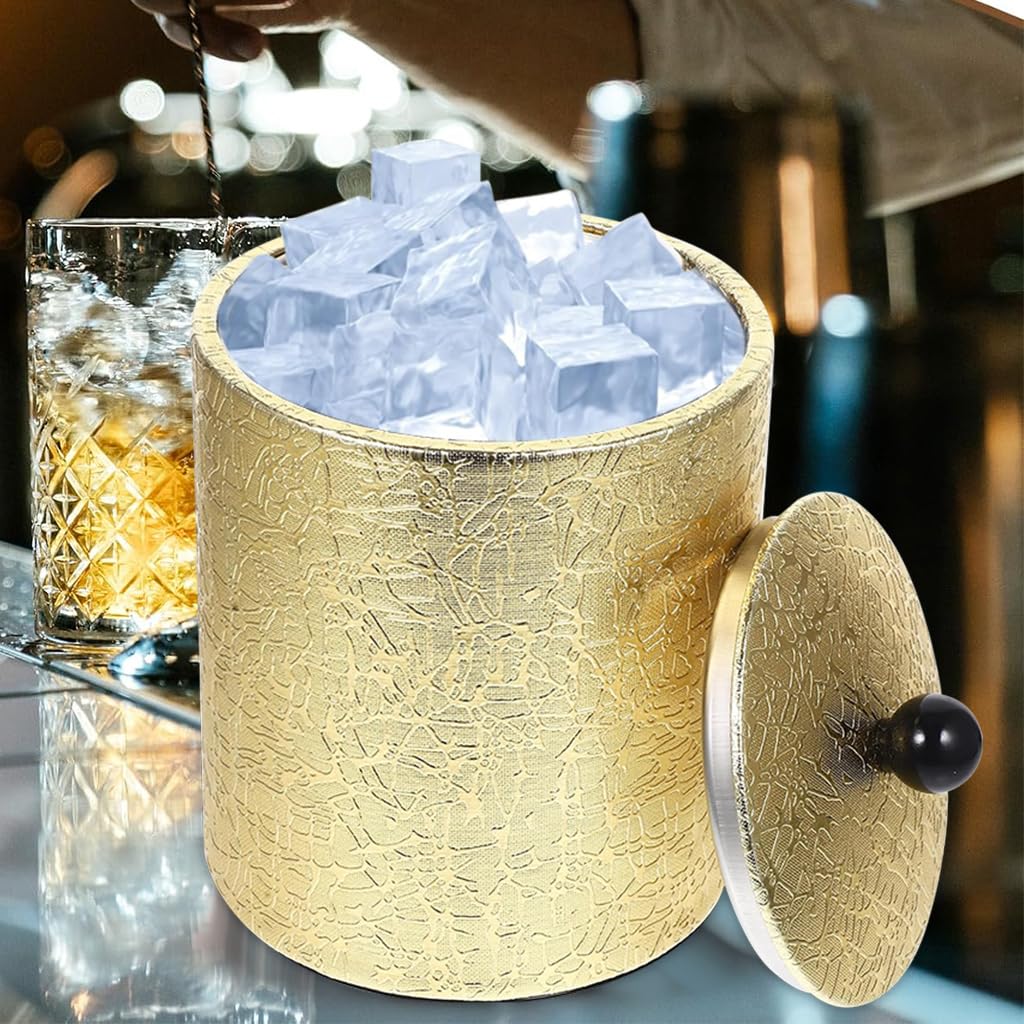 Supvox Ice Bucket for Parties and Home Bars with Lid and Filter | Double Wall Stainless Steel and PU Leather Design