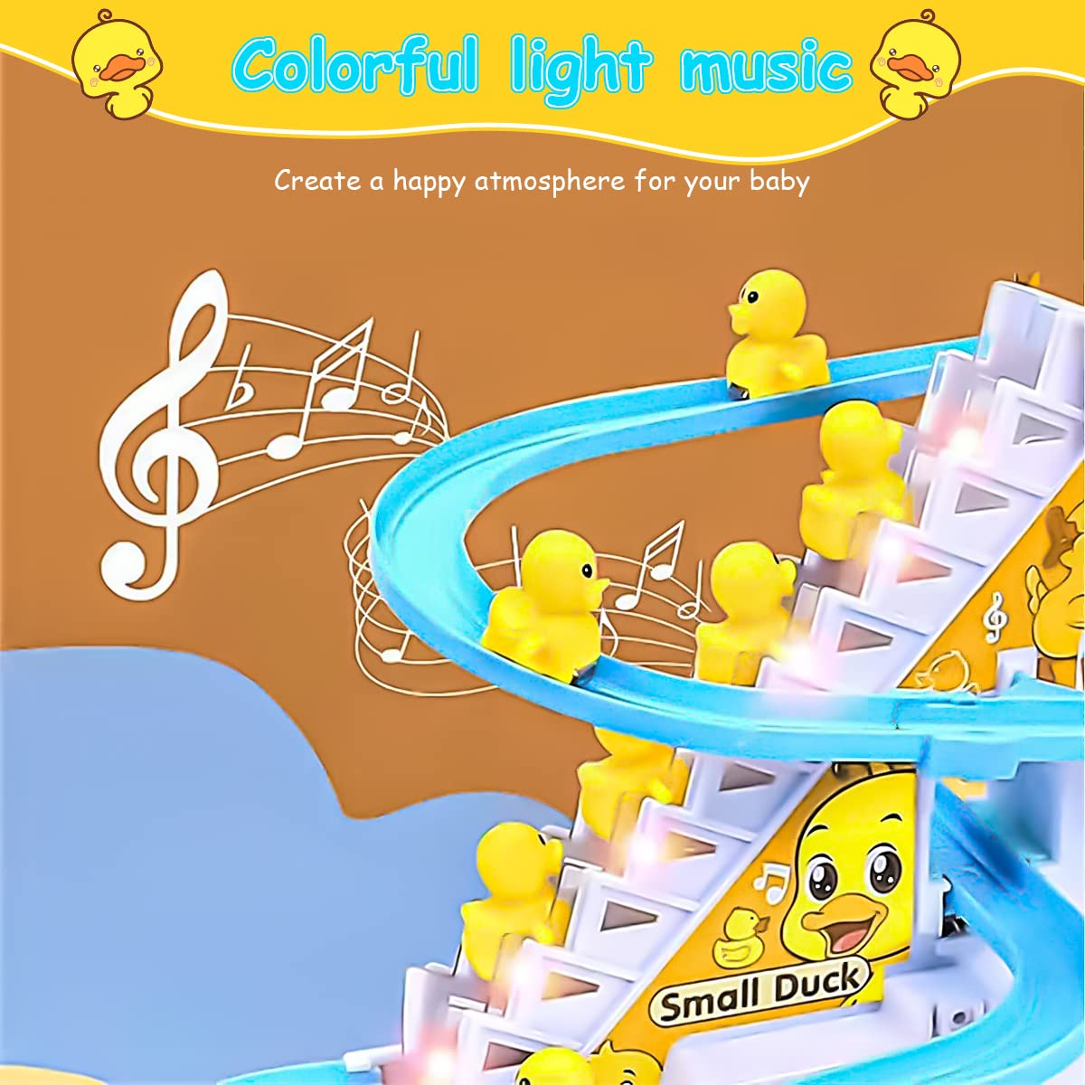 PATPAT® Electric Duck Toys for Kids, Musical Toys for Kids Ducks Climbing Toys Slide Toy Set, 9 Ducks Automatic Stair-Climbing Toys with Lights and Music, Small Duck Toys Moving Toys