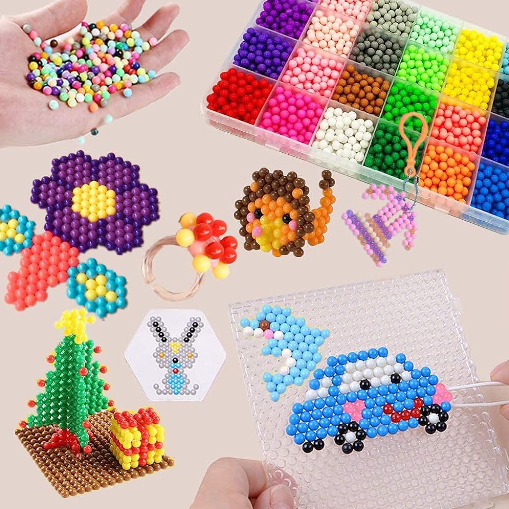 PATPAT  Magic Water Fuse Beads For Kids Craft Kit, 15 Colors 1500 Beads Pegboard Puzzles Set, Creative DIY Water Sticky Beads Complete Set for Beginners Children Art Toys Gifts,Crystal, Beige