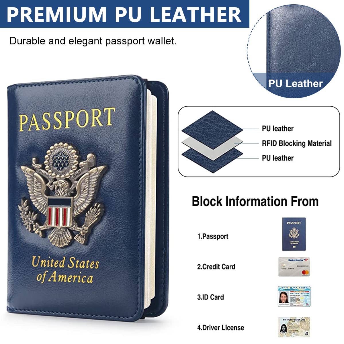 GUSTAVE Passport Holder for Travel with RFID Protection and Bifold Design | 14.2×10.5×1cm PU Leather Wallet