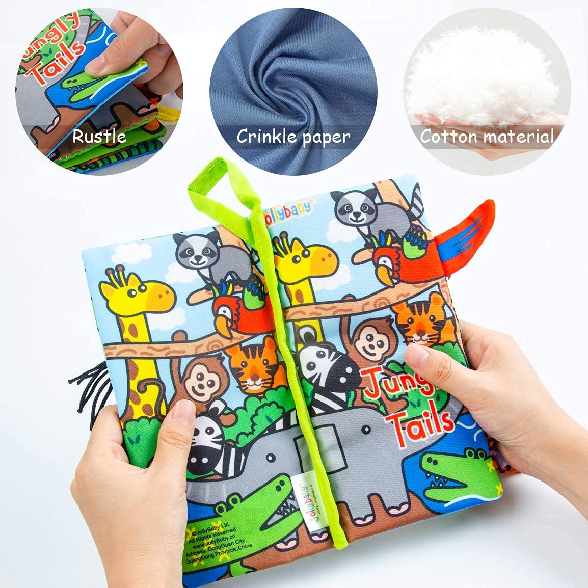 SNOWIE SOFT  Cloth Books for Babies, Comfortable Infant Kids Early Development Cloth Book 3D Animals Tails Crinkle Sensory Touch and Feel Book Learning Educational Baby Toys