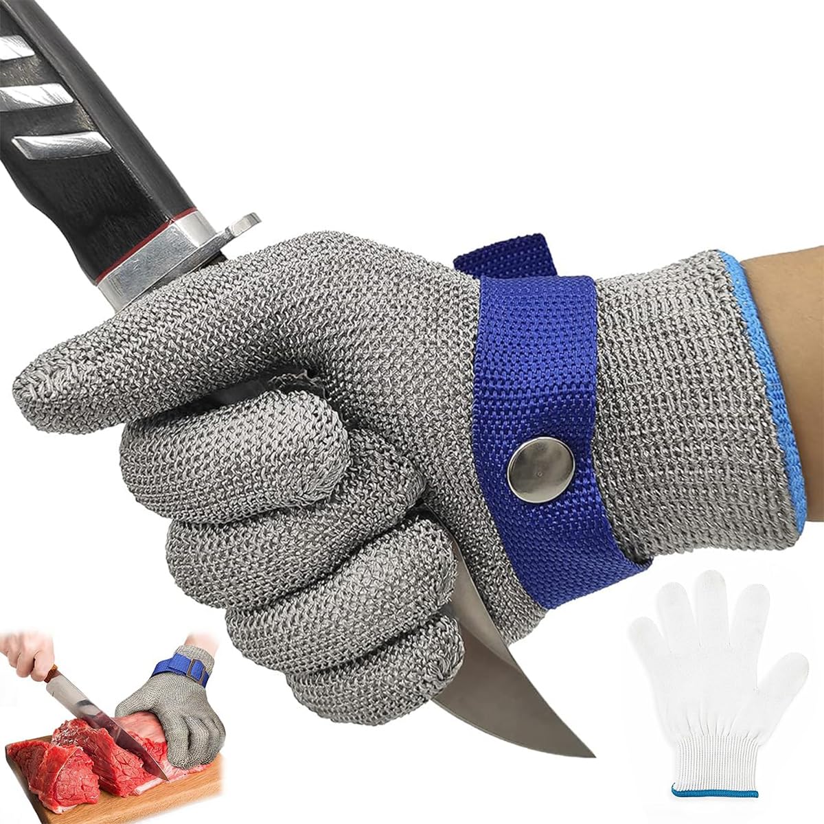 HASTHIP Stainless Steel Mesh Gloves for Meat and Fish Work with Level 9 Cut Protection | Adjustable Fit