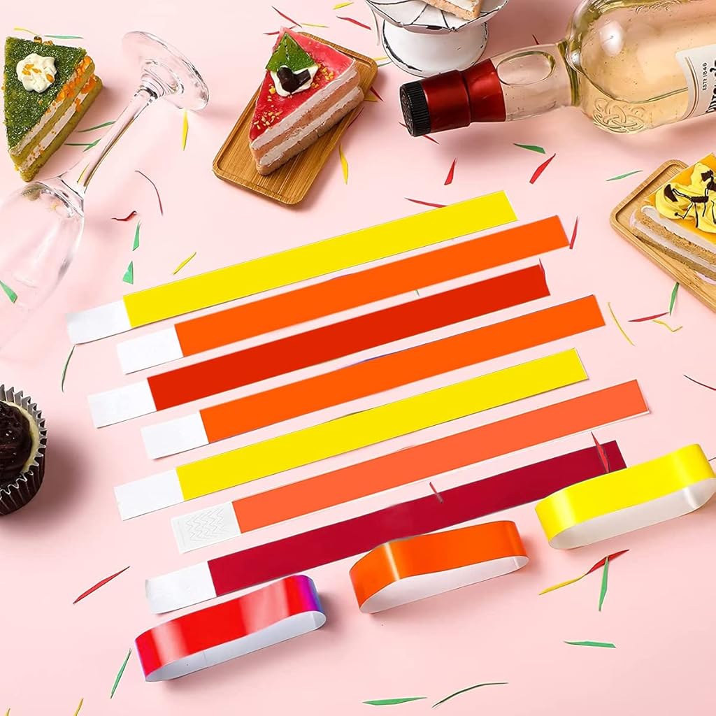 HASTHIP® 600 Pack Paper Wristbands Neon Wrist Bands for Events Variety Neon Wrist Bands Lightweight Concert Wristbands Colored Waterproof Hand Bands for Party(100*Red+100*Orange+100*Yelllow)