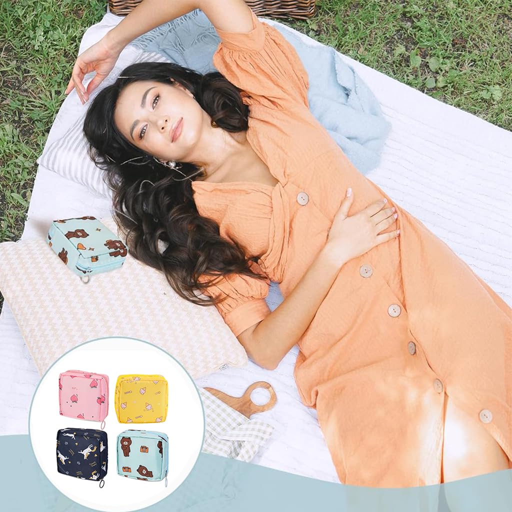 ZIBUYU Sanitary Pad Holder for Travel with Zipper Compartments and 13×13×4cm Pouches | Washable Nylon Set for Women and Teen Girls