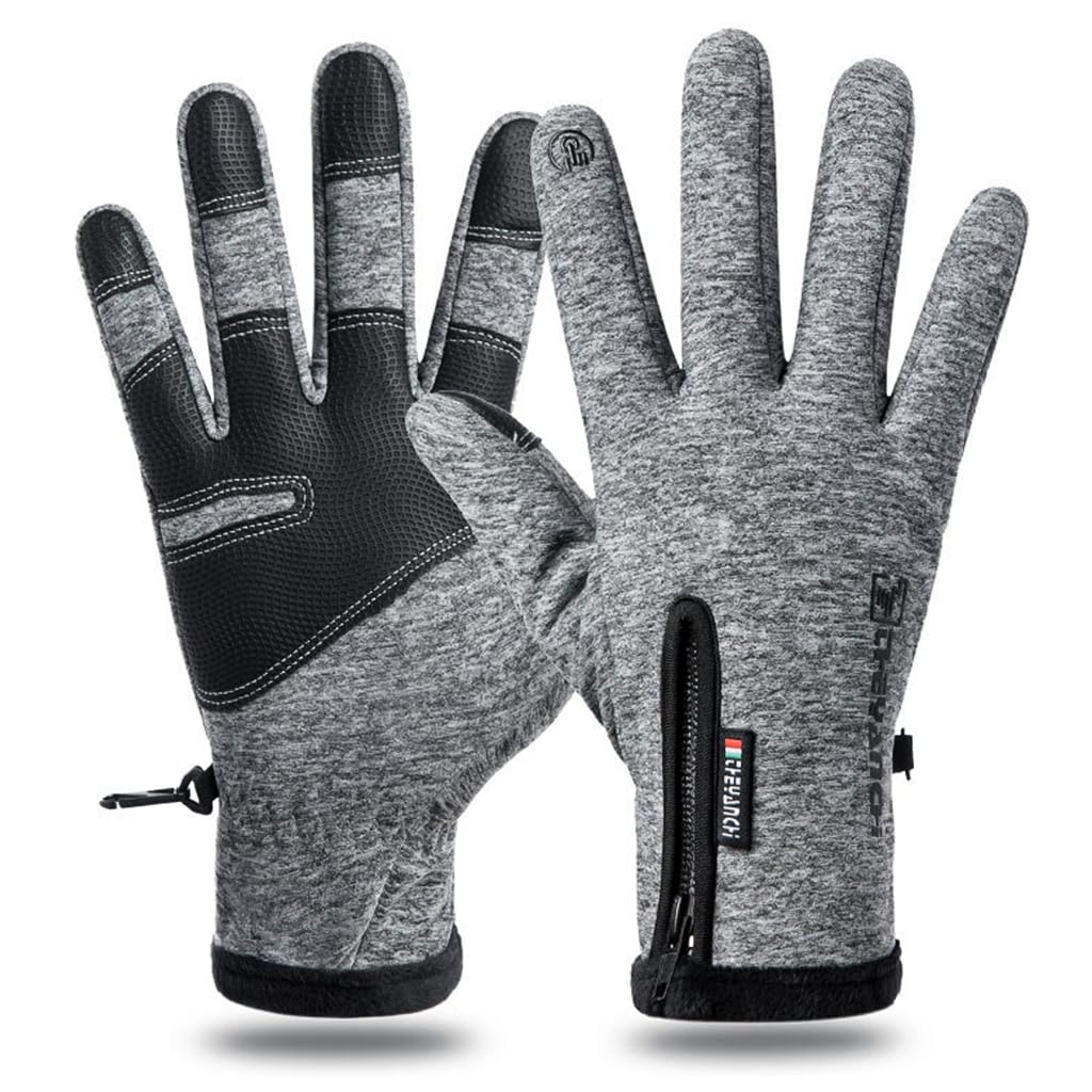 STHIRA® Winter Gloves for Men, Fashion Waterproof Touchscreen Non-Slip Thermal Fleece Lined Riding Gloves for Driving, Cycling, Hiking, Skating, Grey(Size: L)