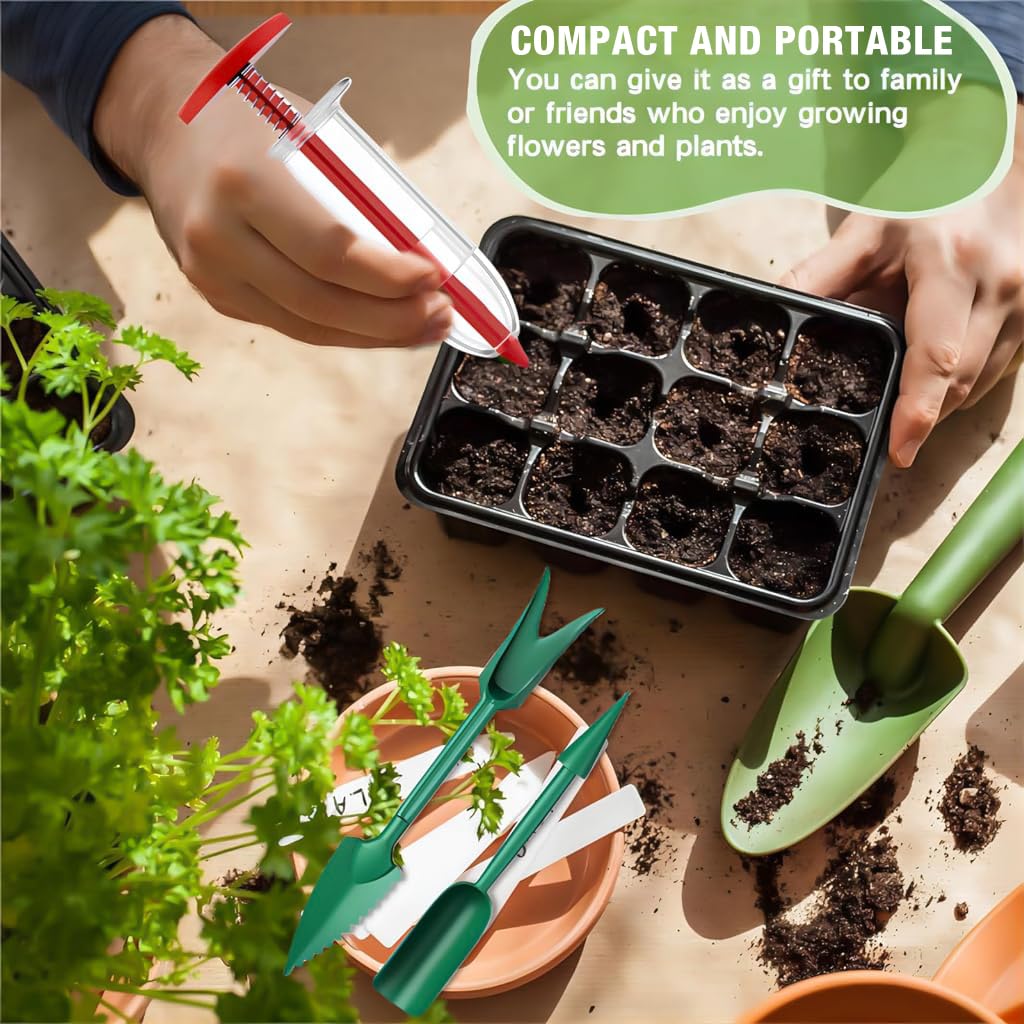 HASTHIP Manual Seeder Kit for Gardens with 10 Plant Markers and Scale Seed Dibber | Plastic Sowing Tool