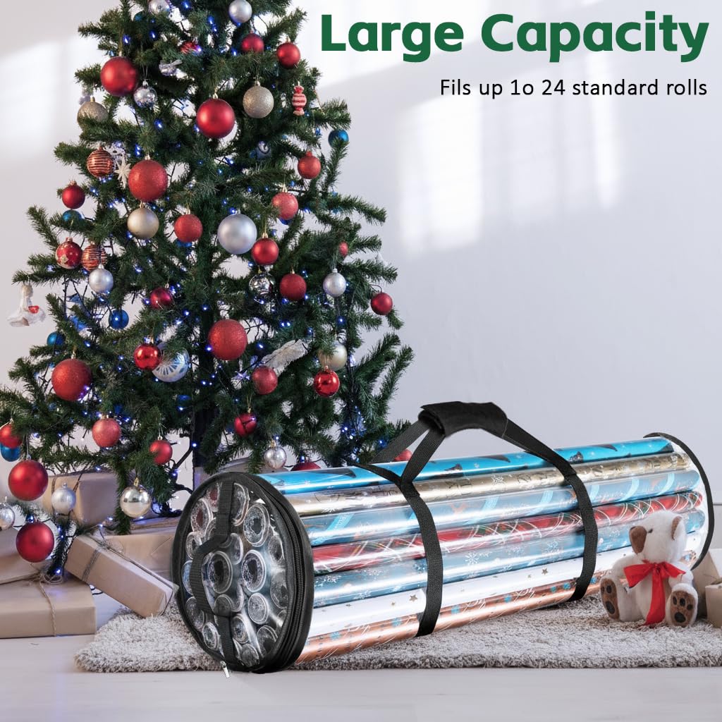 HASTHIP Wrapping Paper Storage Bag for Large Rolls with Handle 80x22cm Clear Waterproof Organizer