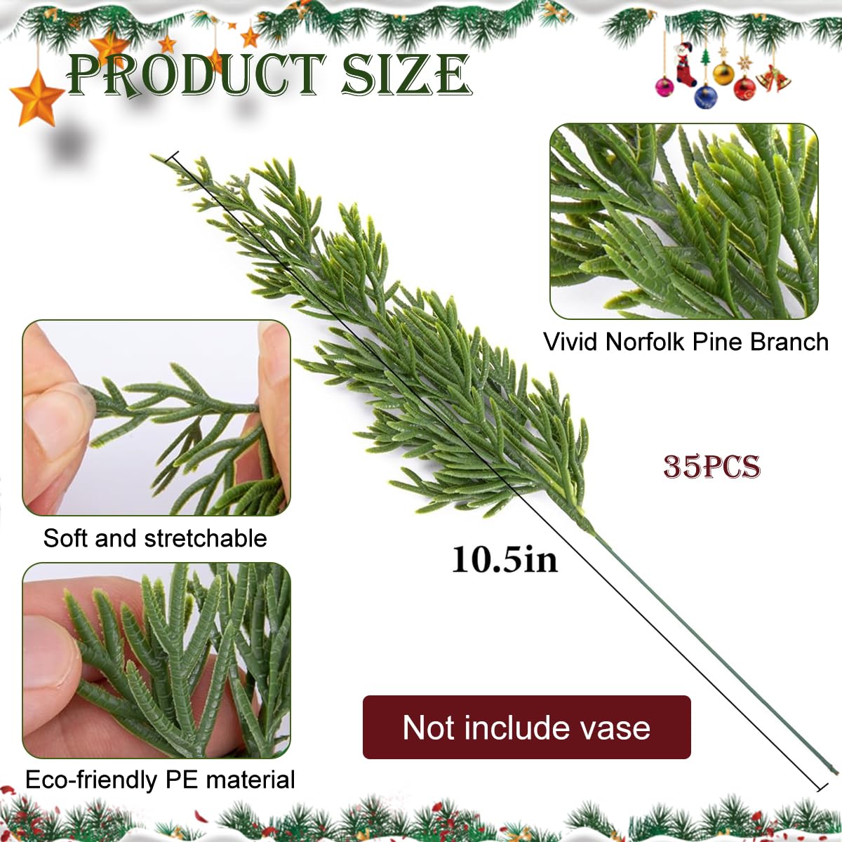 HASTHIP® 35pcs Realistic Pine Branches & 10pcs Red Berry Branches for Christmas Decoration 10inches Pine Needle Branches 7 inches Red Berry Branches for DIY Christmas Realistic Plant Decoration