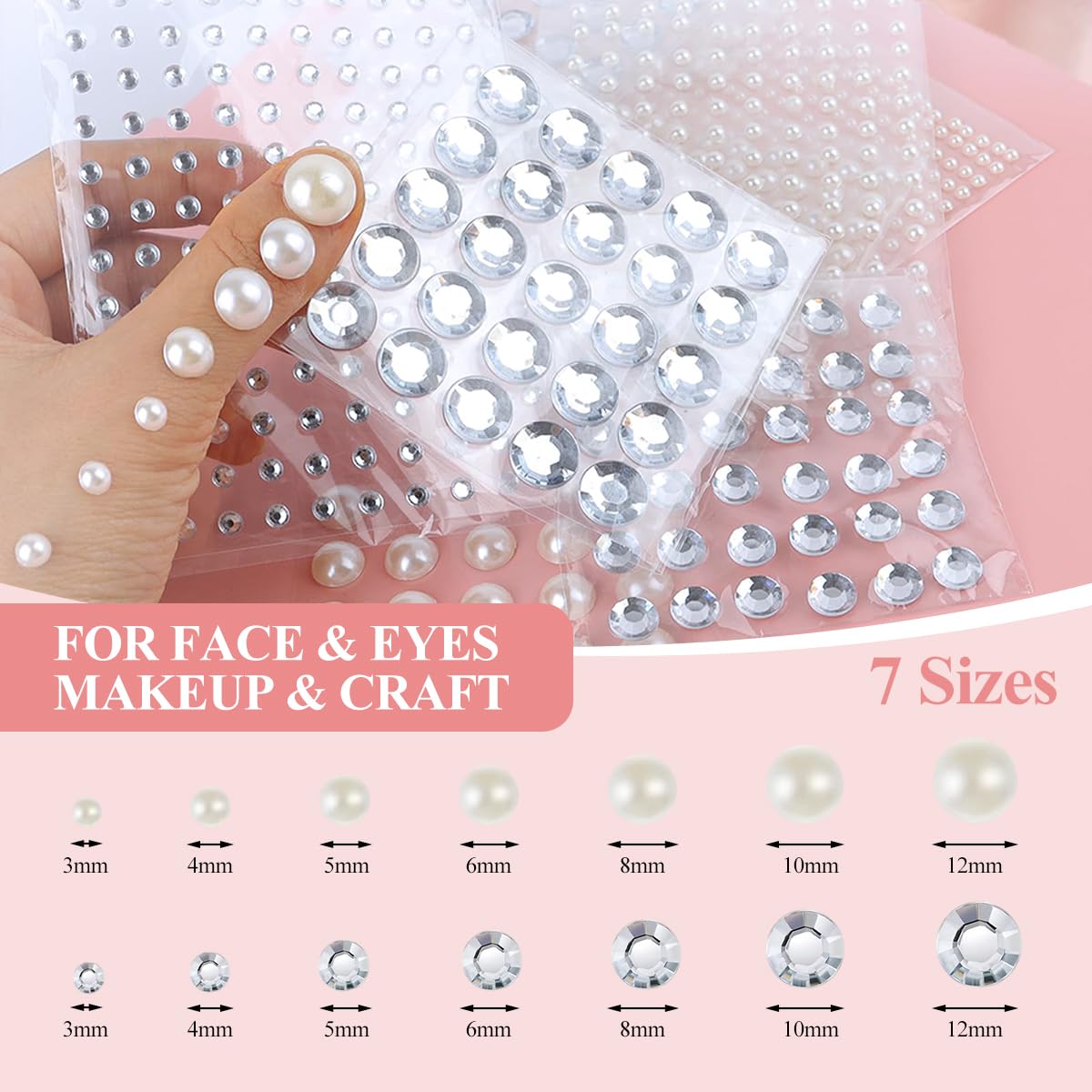 ZIBUYU Face Gem Stickers for Makeup and DIY Crafting with 14 Sheets 2023 Pcs | Self Adhesive Pearls and Rhinestones
