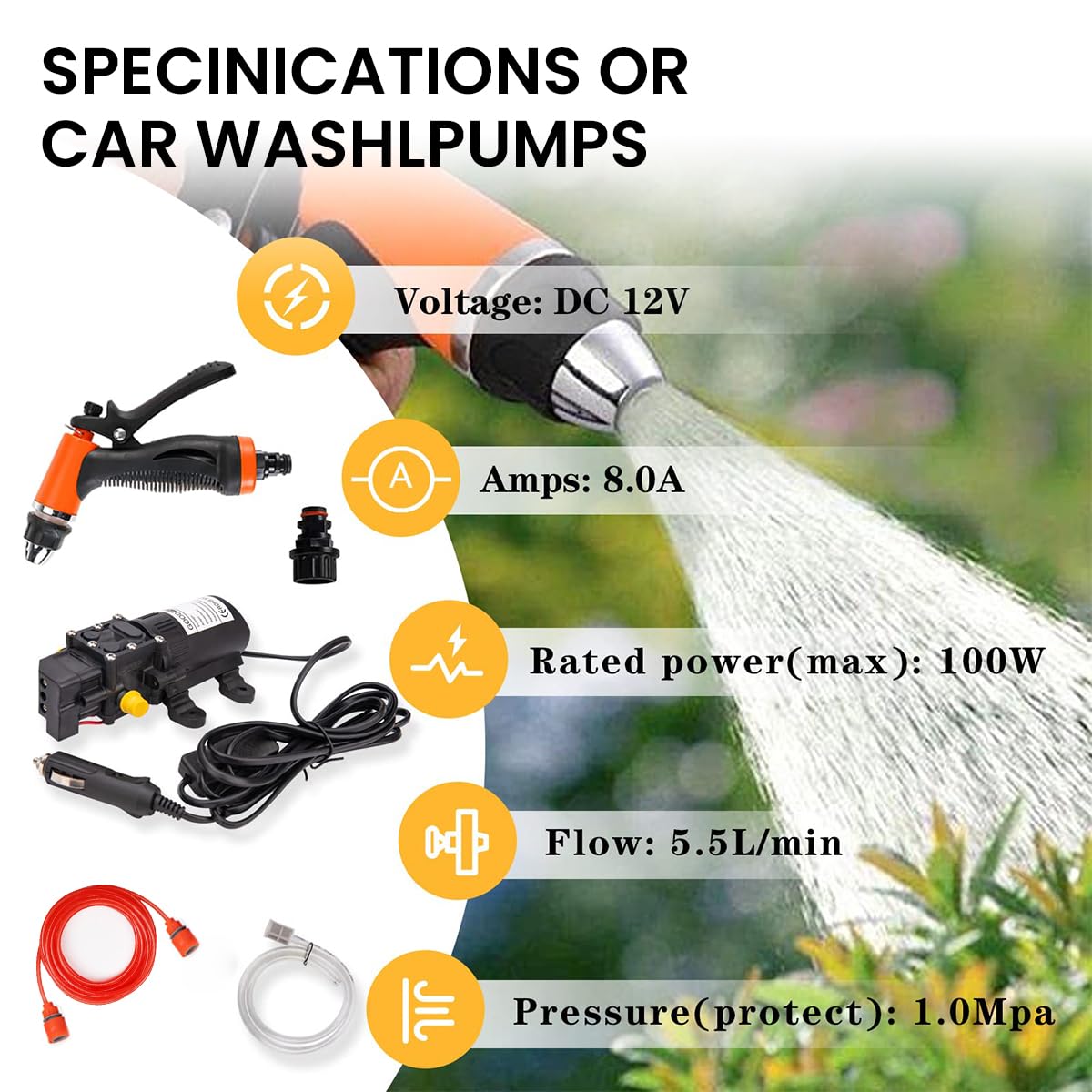 STHIRA 12V Portable Electric Car Washer for Cars and Bikes with 100W 60Psi Pump | 3 Spray Modes and Copper Coil Design