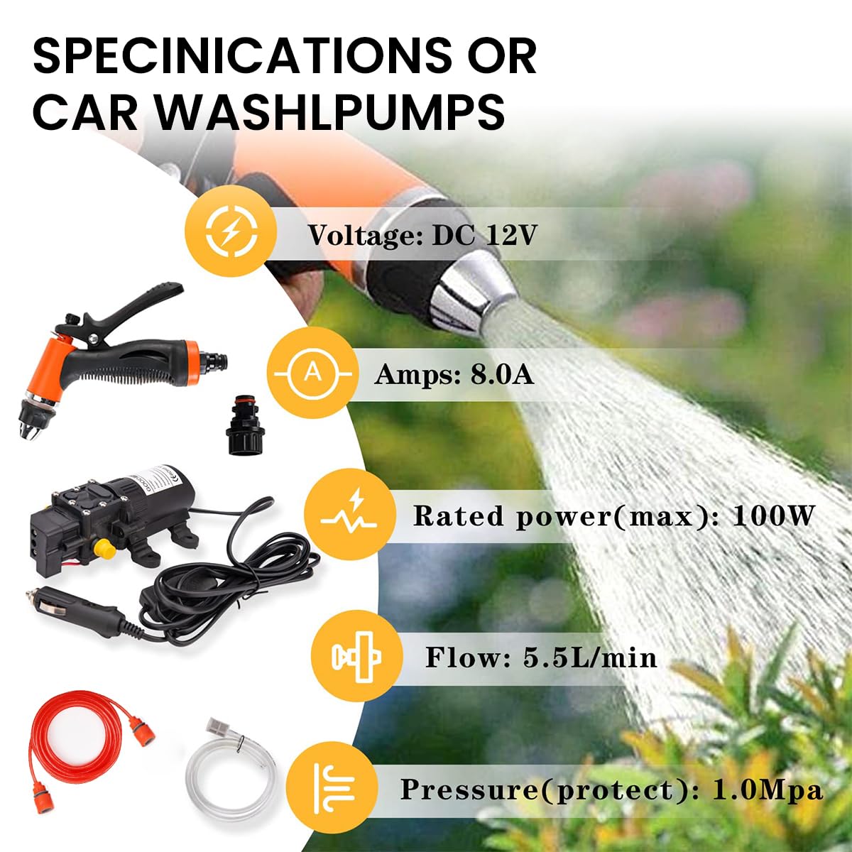 STHIRA® 12V Portable Electric Car Washer - 100W 60Psi High Pressure Pump, 3 Spray Modes, Eco-Friendly, Lightweight & Compact, Versatile Use for Cars, Bikes, Boats, Pets & More