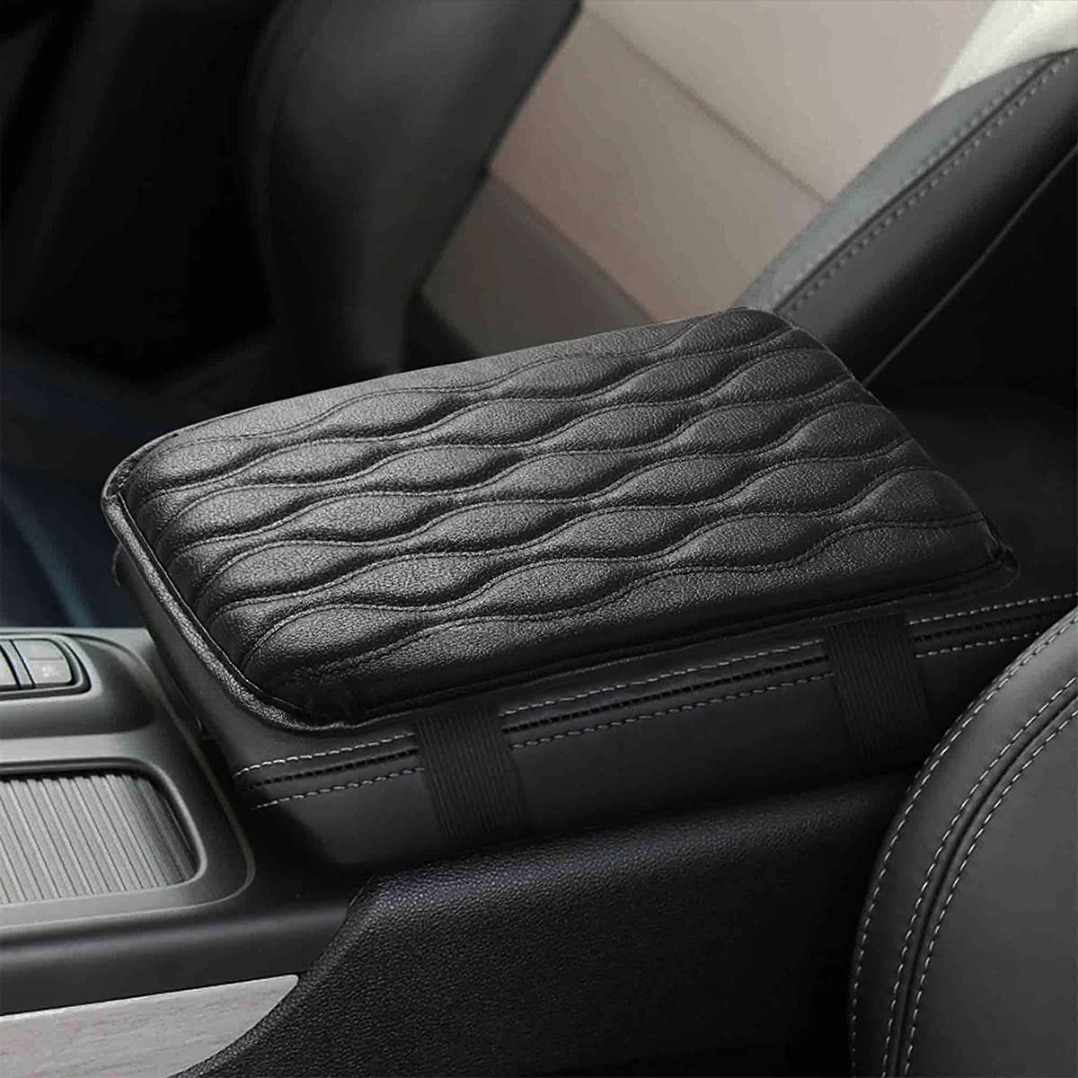 STHIRA® Car Armrest Pad PU Leather Center Console Pad Armrest 8.26''*11.8'' Armrest Pad Car Center Console Cover for Most Vehicles, SUV, Truck, Black