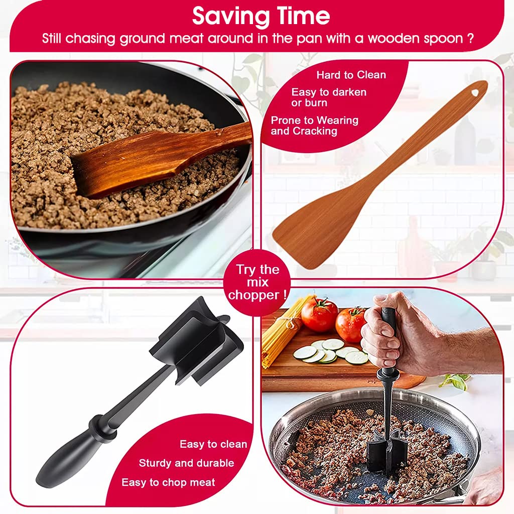Supvox Meat Hammer for Ground Meat and Cooked Food Mashing with 5 Blades | 11inch Heat Resistant Nylon Tool