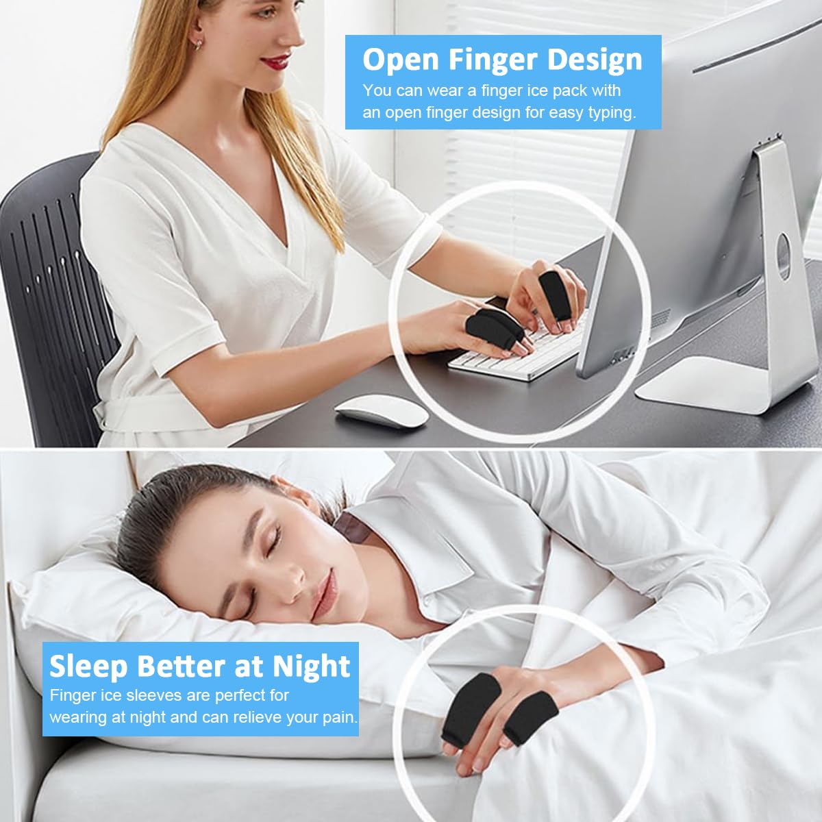 HANNEA Ice Cool Finger Sleeves for Pain Relief with Cooling Gel Support | 4 Pcs Reusable Set