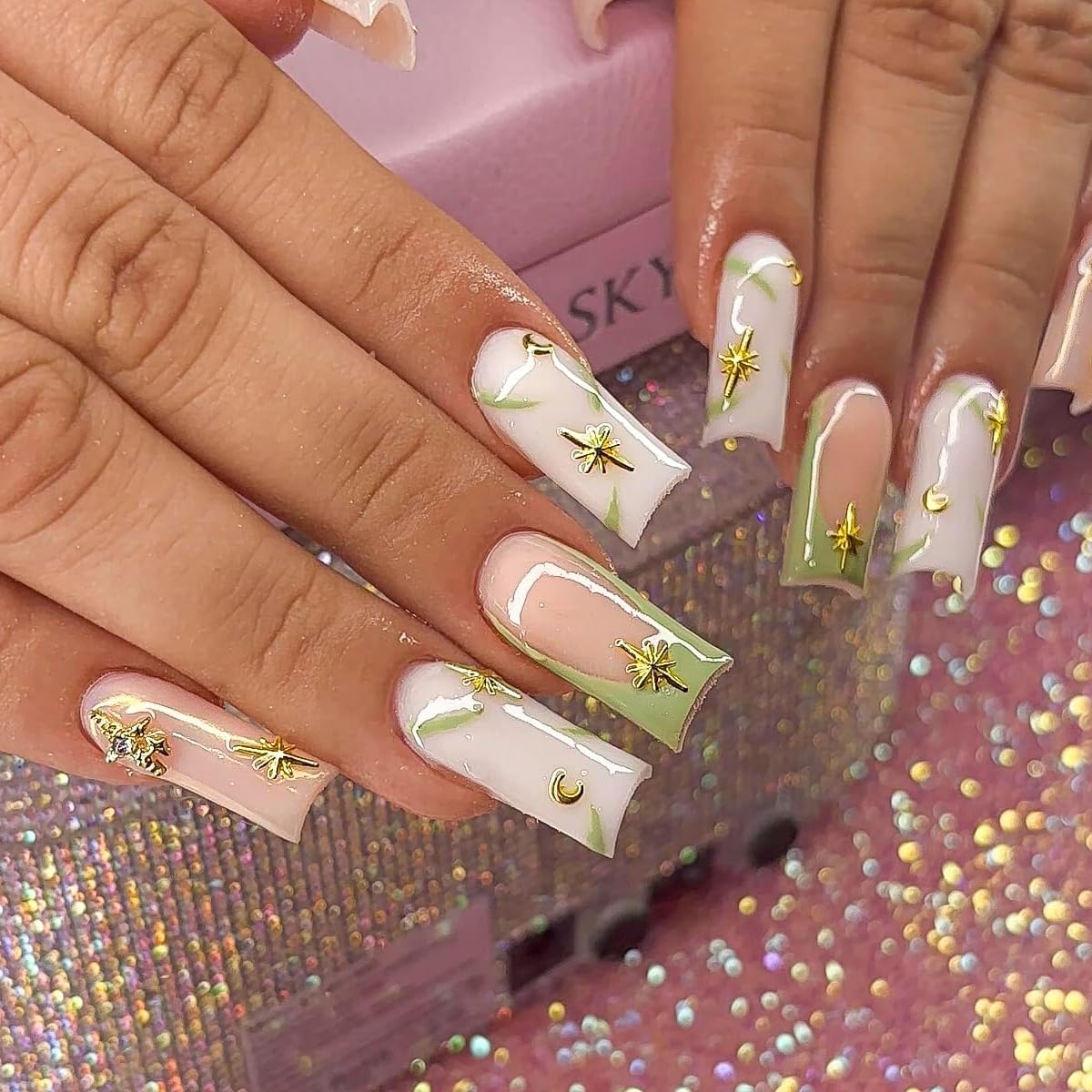 MAYCREATE Star Nail Charms Set for Acrylic Nails featuring 1700 pcs Metallic Gold and Silver Studs | Ideal for DIY Nail Art and Salon Designs