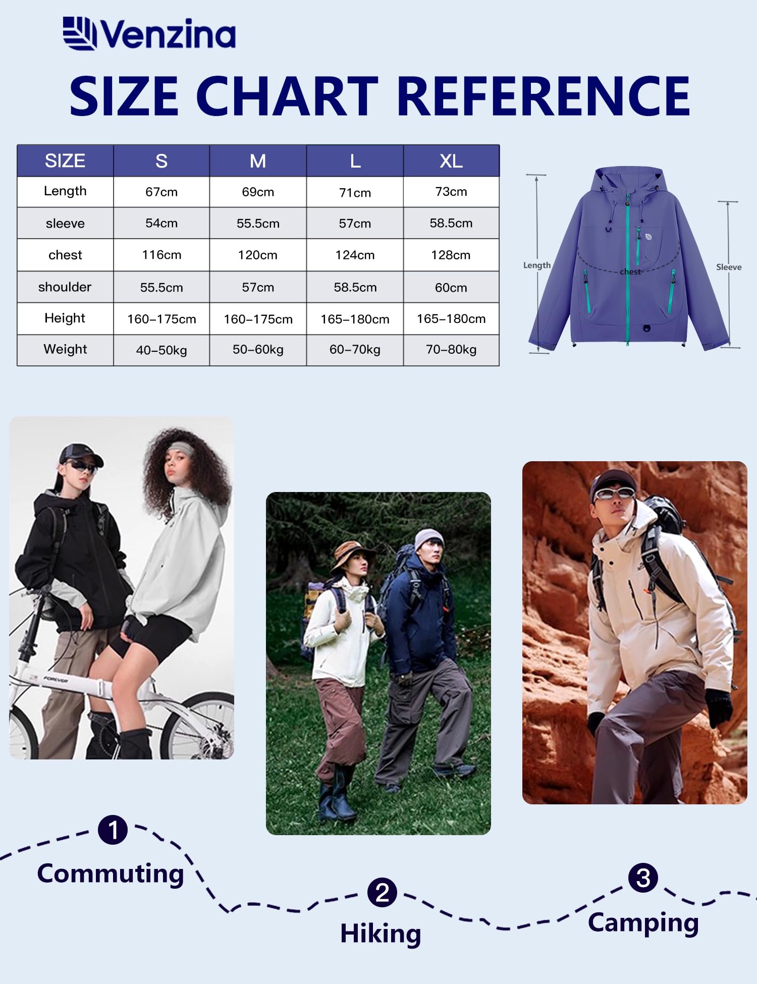 Venzina Women's Waterproof Jacket for Travel and Daily Commute featuring Color Block Design | Purple M