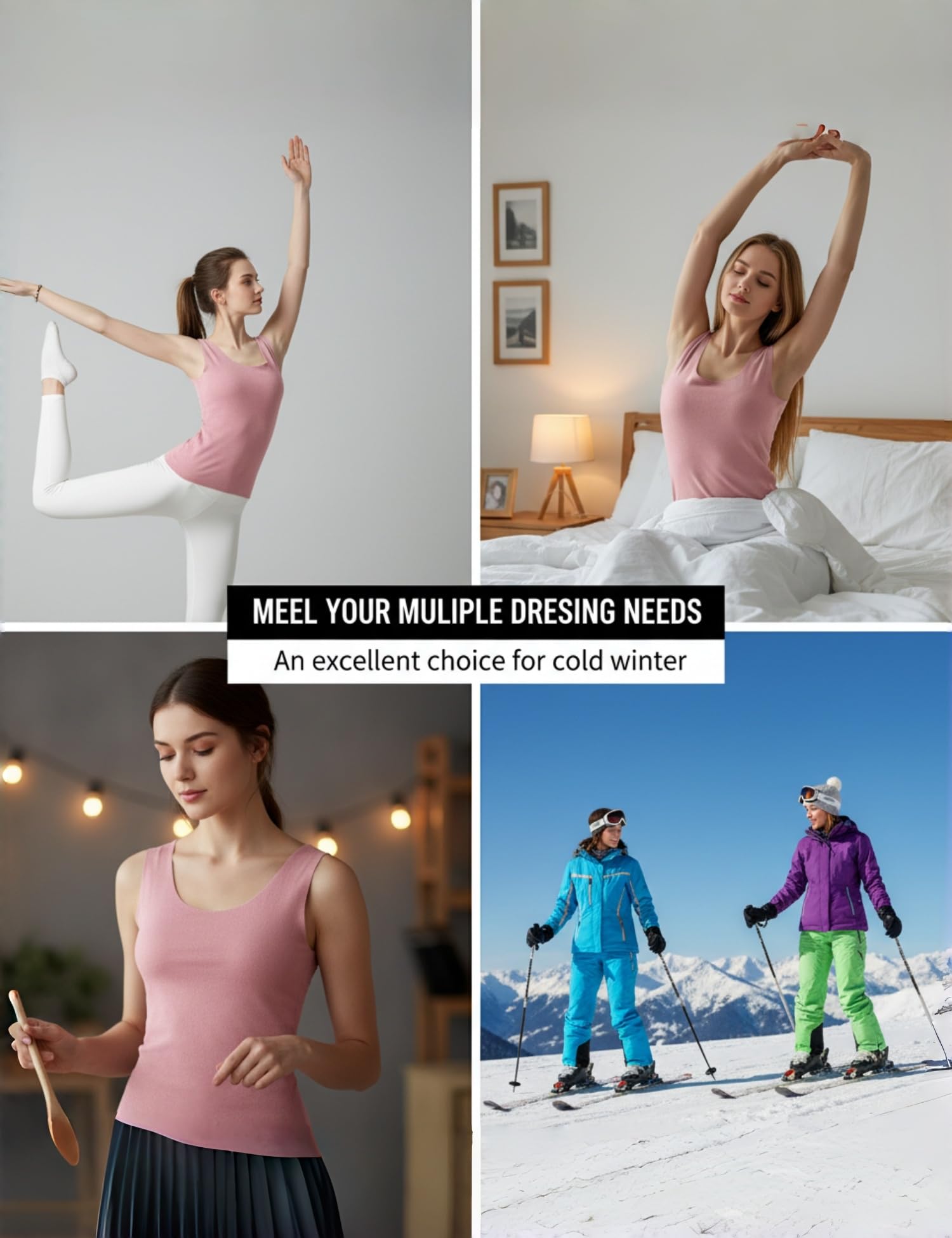 Venzina Women's Seamless Thermal Vest for Winter Layering with Double‑Sided Fleece | Ultra Soft Pink Sleeveless Base Layer