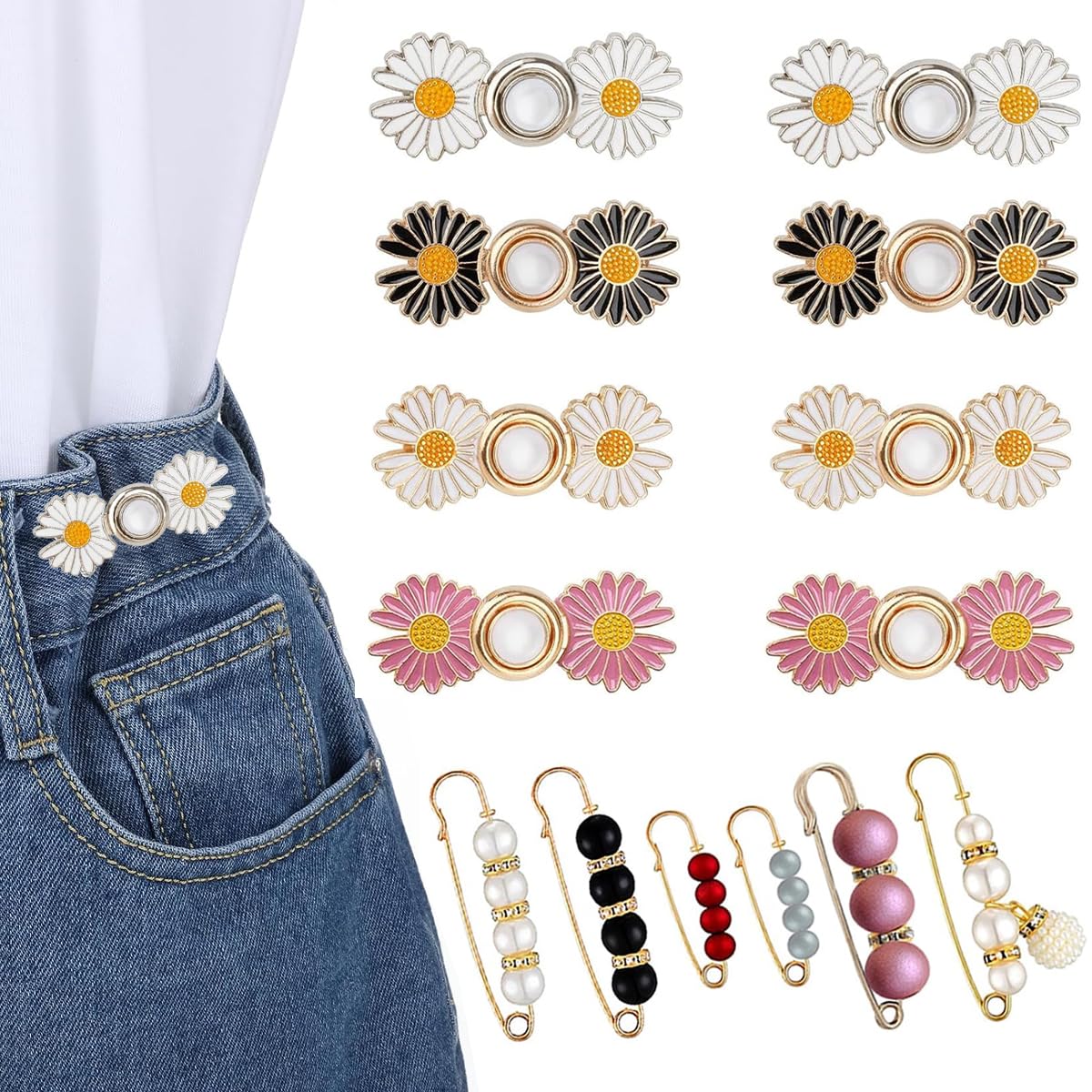 SANNIDHI Jeans Tightening Clips Buttons for Waist Adjusting | 14Pcs Metal Detachable Pins for Women