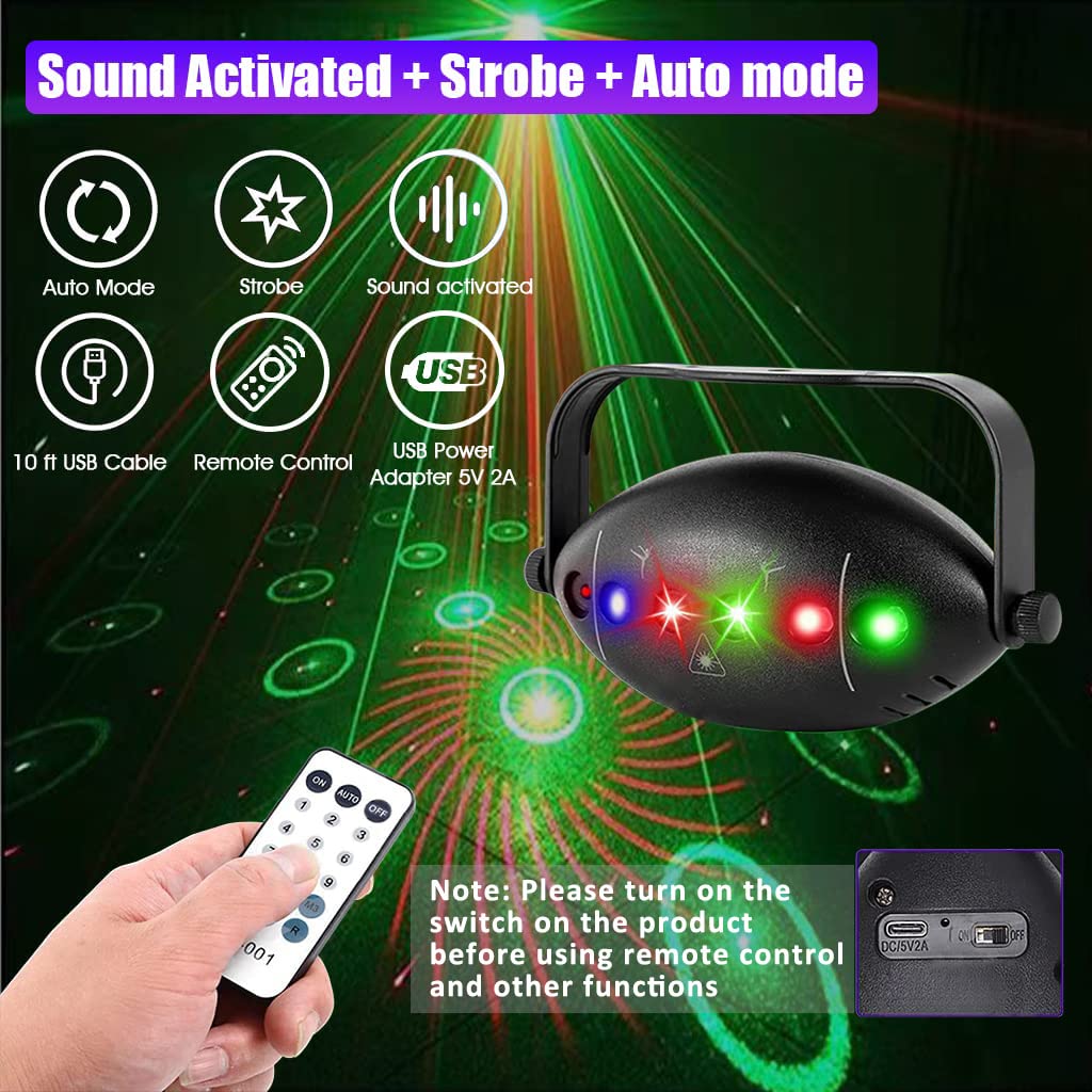 ELEPHANTBOAT DJ Light Party Disco Light for Home Party with Laser Light Remote Control RGB Led Disco Ball 6 Lens with 72 Pattern 9 Color & Sound Active Modes Dancing Light for Room Magic Lights KTV