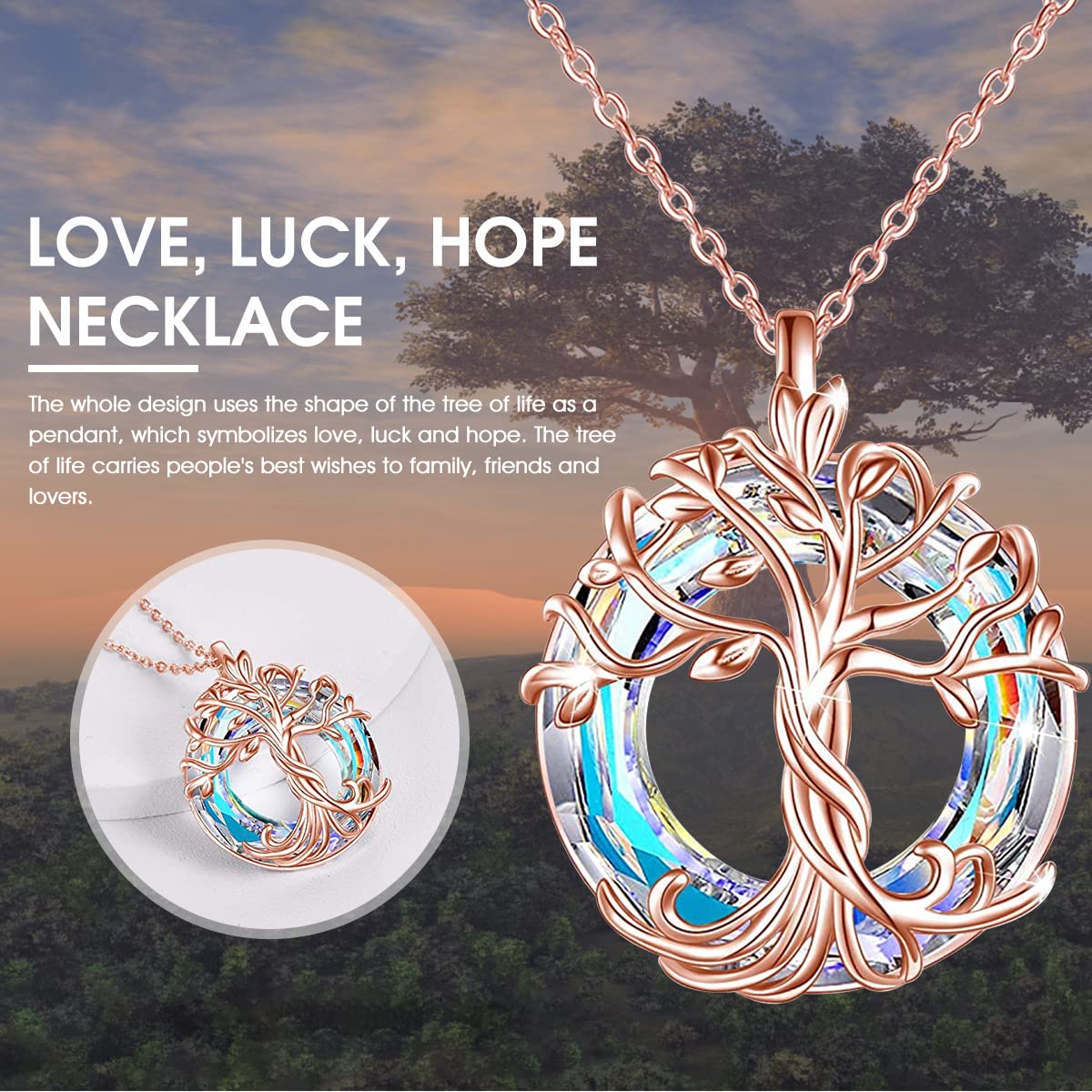 SANNIDHI Pendant for Women featuring Tree of Life Design with 1.02×0.83 in Pendant | Rose Gold Alloy Necklace Gift