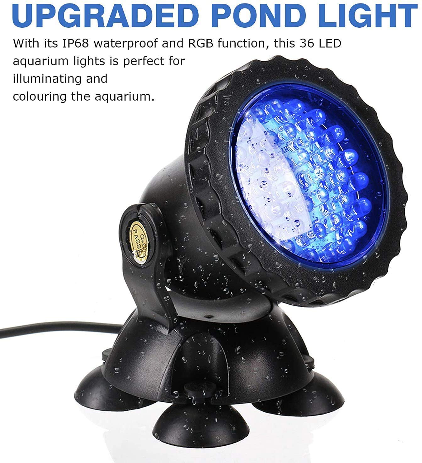 Underwater RGB Aquarium Spot Lights for Pond and Pool with 36 LEDs & RF Remote | IP68 Multicolour