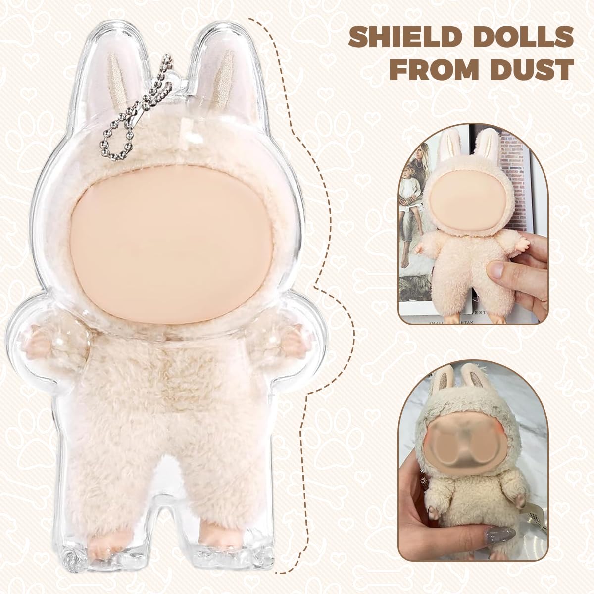 Fancyku Protective Cover for 17cm Plush Doll with Transparent PVC Display Case | Dust Proof Storage