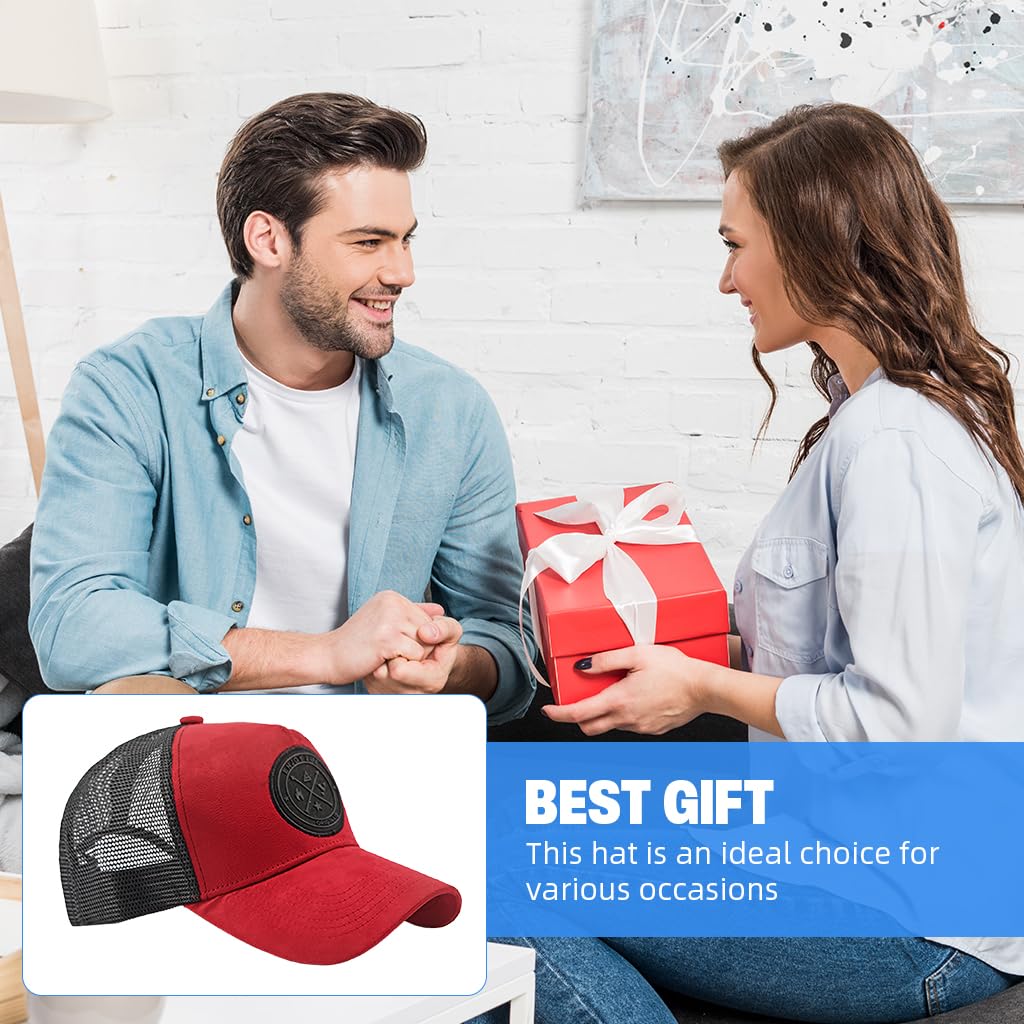 Proberos Sun Cap for Men with Breathable Mesh Back and Adjustable Snap Closure, Red