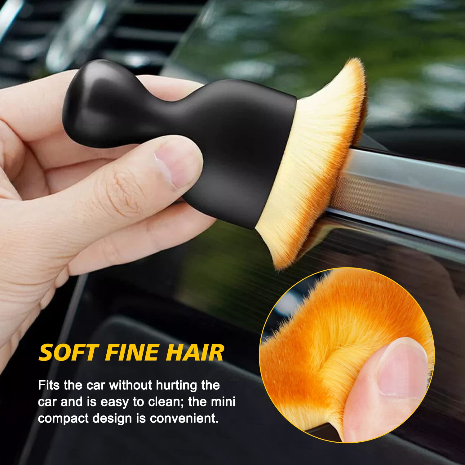 STHIRA Car Duster for Detailing Interior with Soft Fine Bristles and Wooden Handle 10cm×15cm