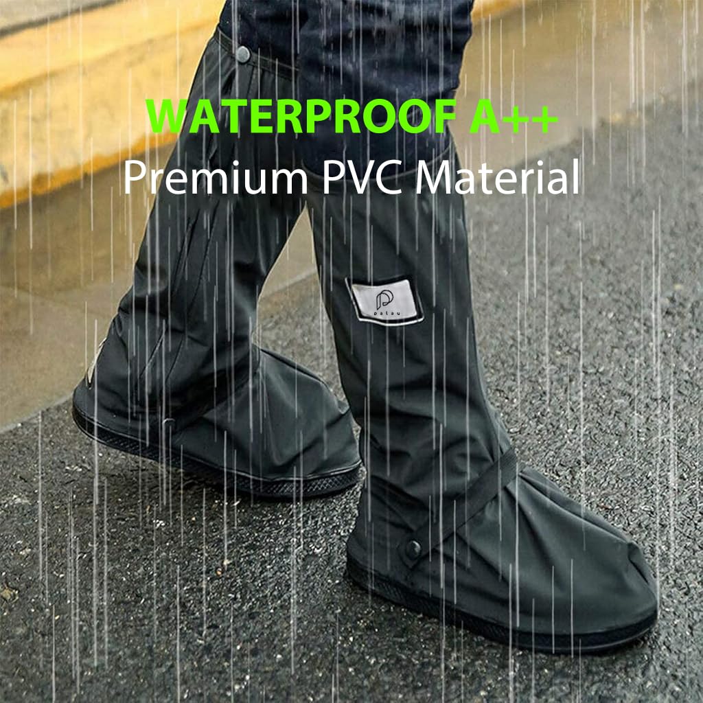 PALAY Waterproof Shoe Cover for Boots with Zip Up Calf and Elastic Ankle Strap PVC | One Pair 3PCS