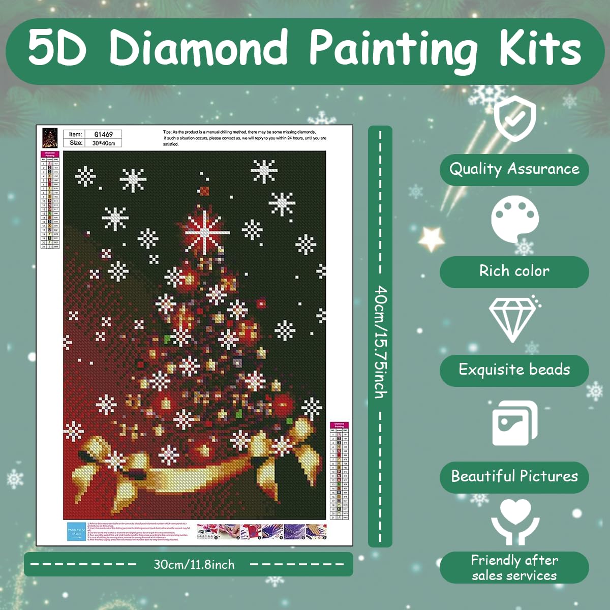 Venzina Diamond Painting Kit for Christmas Tree Wall Decor 12x16in with 5D Gems | Ideal Gift