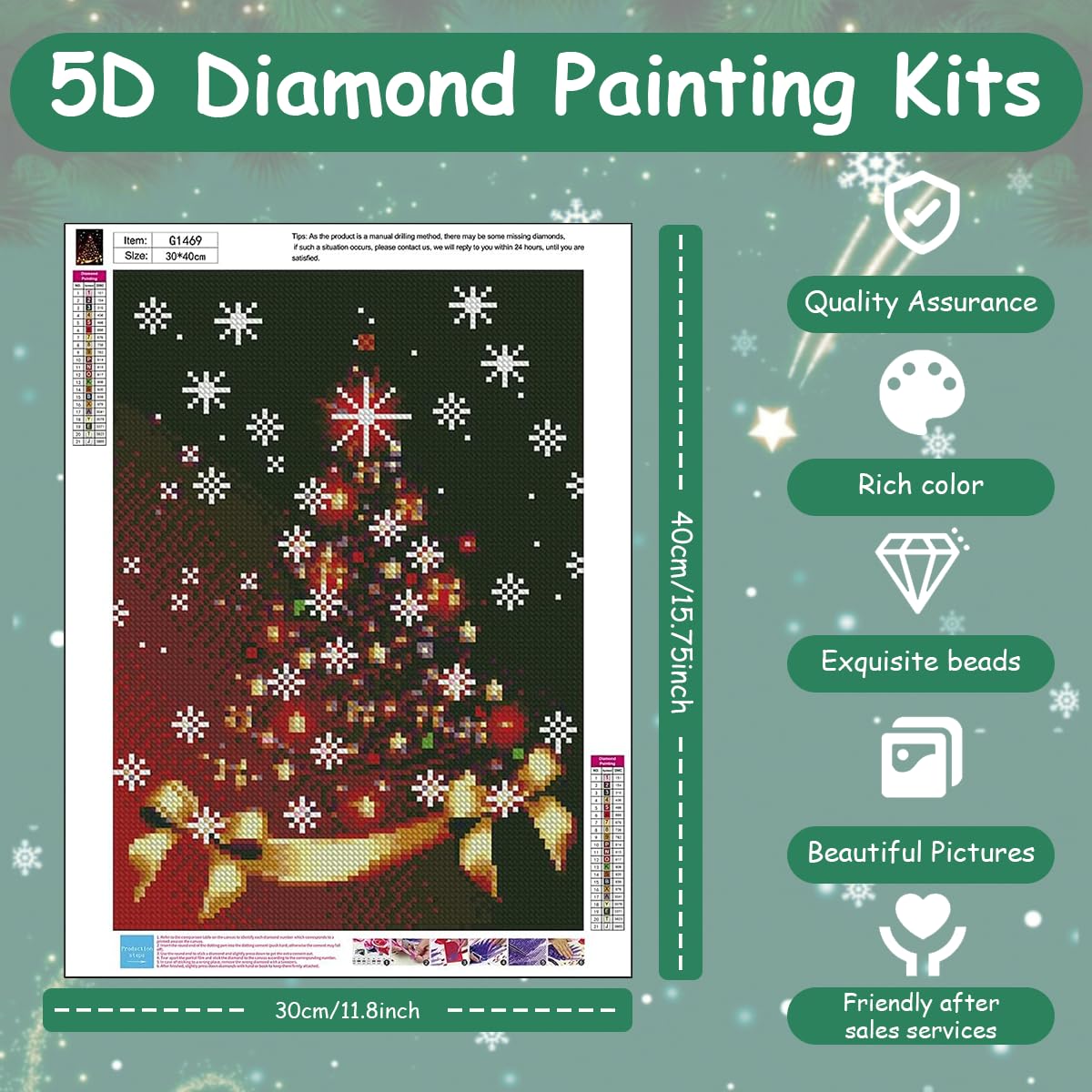 Venzina® Diamond Painting Kit, 12x16inch Christmas Wall Decor Christmas Tree, 5D Diamond Painting Kit for Adults, Suitable for Wall Decoration, Christmas Decorations Items, No Frame