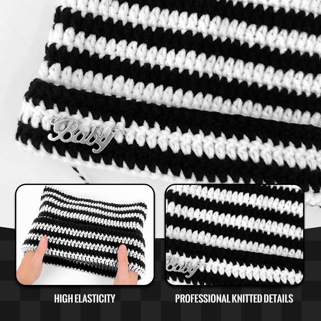 Venzina Crochet Hat for Women featuring Cat Ear Design and Cross Charm | Y2K Winter Beanie