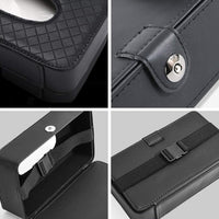 STHIRA® Car Tissue Holder, PU Leather Tissue Paper Holder for Car Backseat Tissue Paper Organizer Box Universal Car Tissue Paper Box with Quick Release Buckle Car Accessories Interior